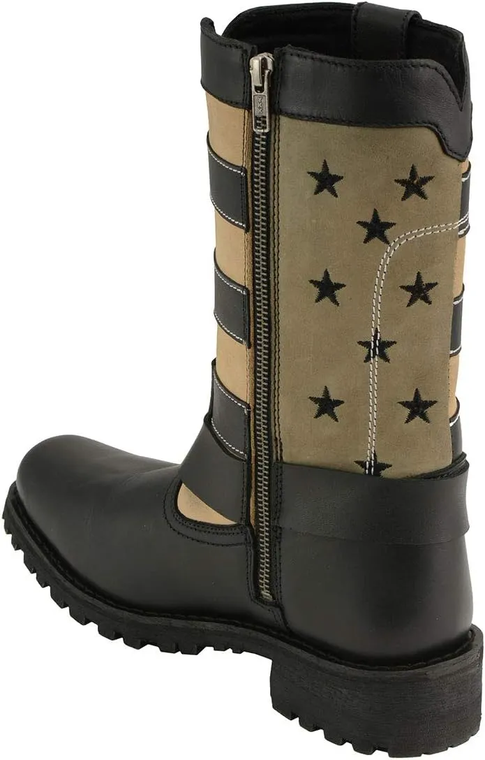 Milwaukee Leather MBL9363 Women’s Stars and Stripes Black with Tan Leather Motorcycle Rider Harness Boots - 10