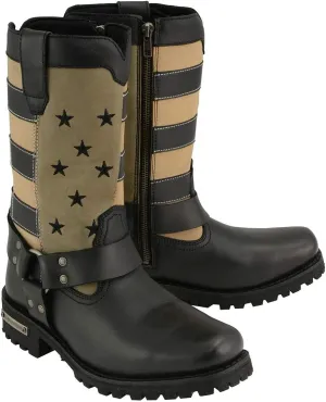 Milwaukee Leather MBL9363 Women’s Stars and Stripes Black with Tan Leather Motorcycle Rider Harness Boots - 10
