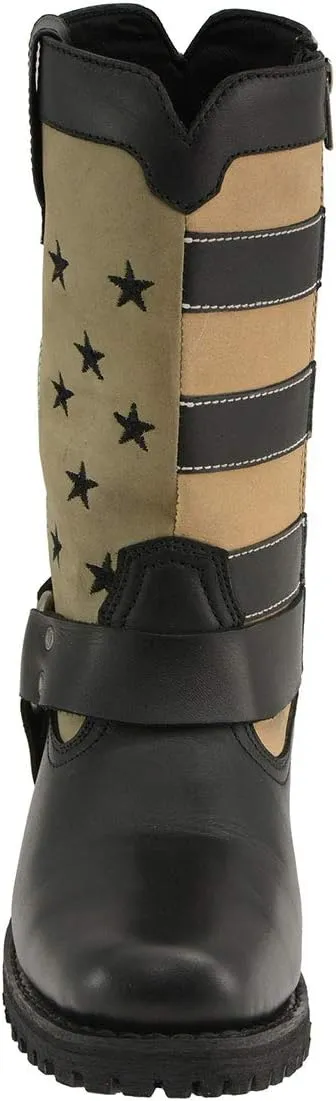 Milwaukee Leather MBL9363 Women’s Stars and Stripes Black with Tan Leather Motorcycle Rider Harness Boots - 10