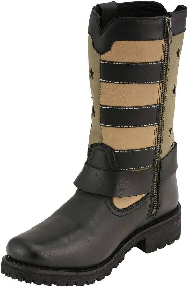 Milwaukee Leather MBL9363 Women’s Stars and Stripes Black with Tan Leather Motorcycle Rider Harness Boots - 10