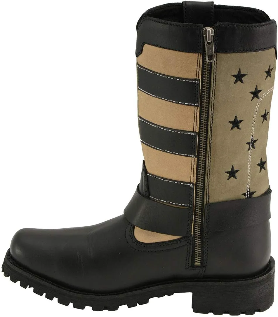 Milwaukee Leather MBL9363 Women’s Stars and Stripes Black with Tan Leather Motorcycle Rider Harness Boots - 10