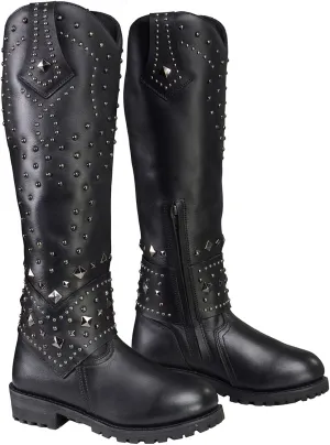 Milwaukee Leather MBL9371 Women's Black 18-Inch Leather Studded and Riveted Western Style Motorcycle Boots - 7.5