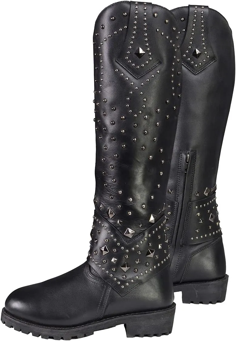 Milwaukee Leather MBL9371 Women's Black 18-Inch Leather Studded and Riveted Western Style Motorcycle Boots - 7.5