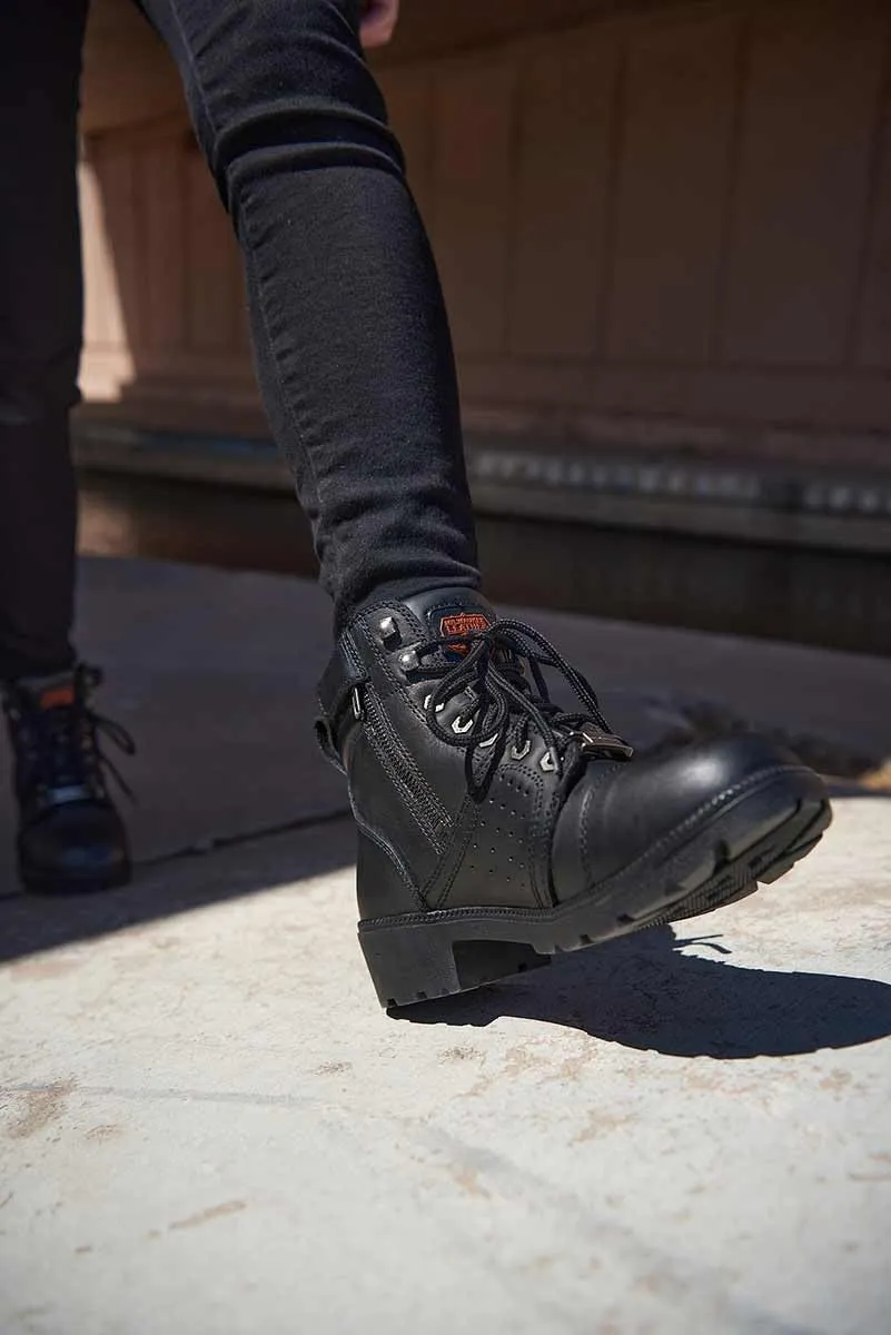 Milwaukee Leather MBL9399 Women's 9-Inch Triple Buckle Black Leather Harness Biker Boots w/Side Zipper