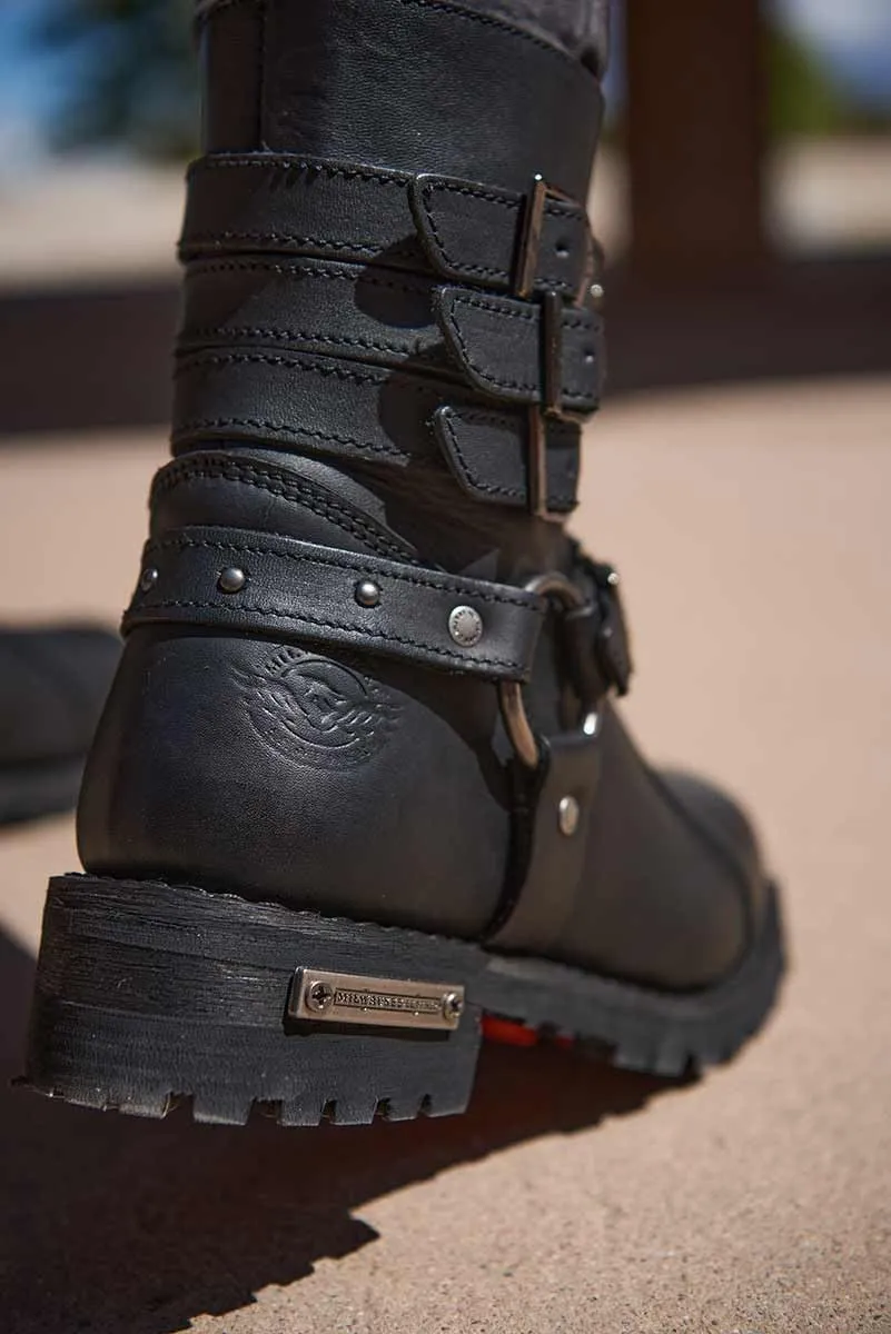 Milwaukee Leather MBL9399 Women's 9-Inch Triple Buckle Black Leather Harness Biker Boots w/Side Zipper