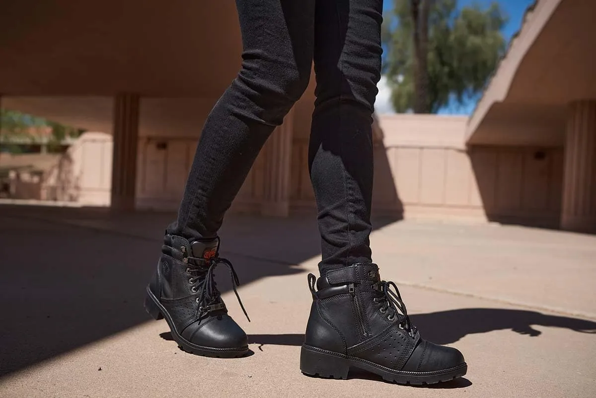 Milwaukee Leather MBL9399 Women's 9-Inch Triple Buckle Black Leather Harness Biker Boots w/Side Zipper