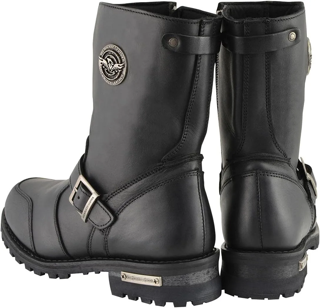 Milwaukee Leather Men's 9-Inch Classic Black Leather Engineer Motorcycle Boots with Gear Shift Guard MBM9090