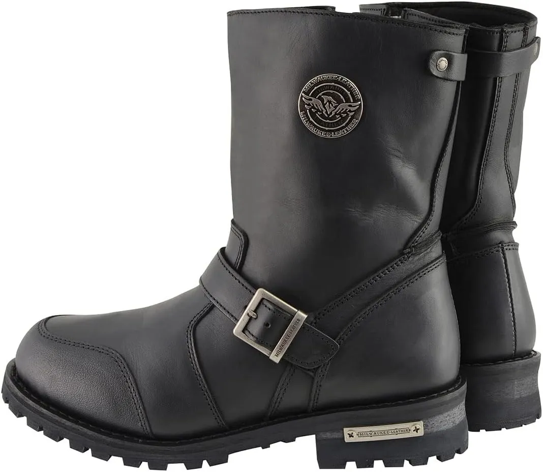 Milwaukee Leather Men's 9-Inch Classic Black Leather Engineer Motorcycle Boots with Gear Shift Guard MBM9090