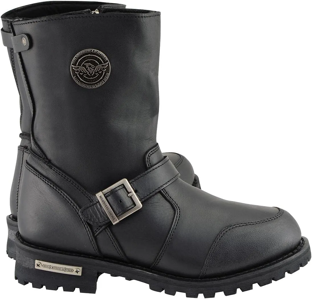 Milwaukee Leather Men's 9-Inch Classic Black Leather Engineer Motorcycle Boots with Gear Shift Guard MBM9090