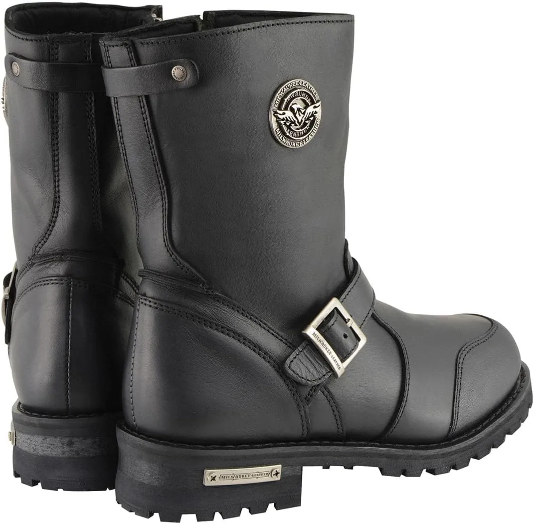 Milwaukee Leather Men's 9-Inch Classic Black Leather Engineer Motorcycle Boots with Gear Shift Guard MBM9090