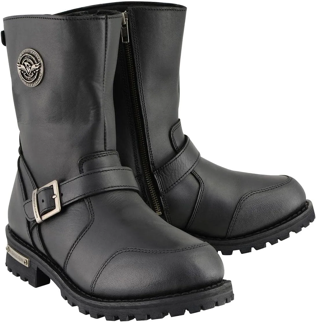 Milwaukee Leather Men's 9-Inch Classic Black Leather Engineer Motorcycle Boots with Gear Shift Guard MBM9090