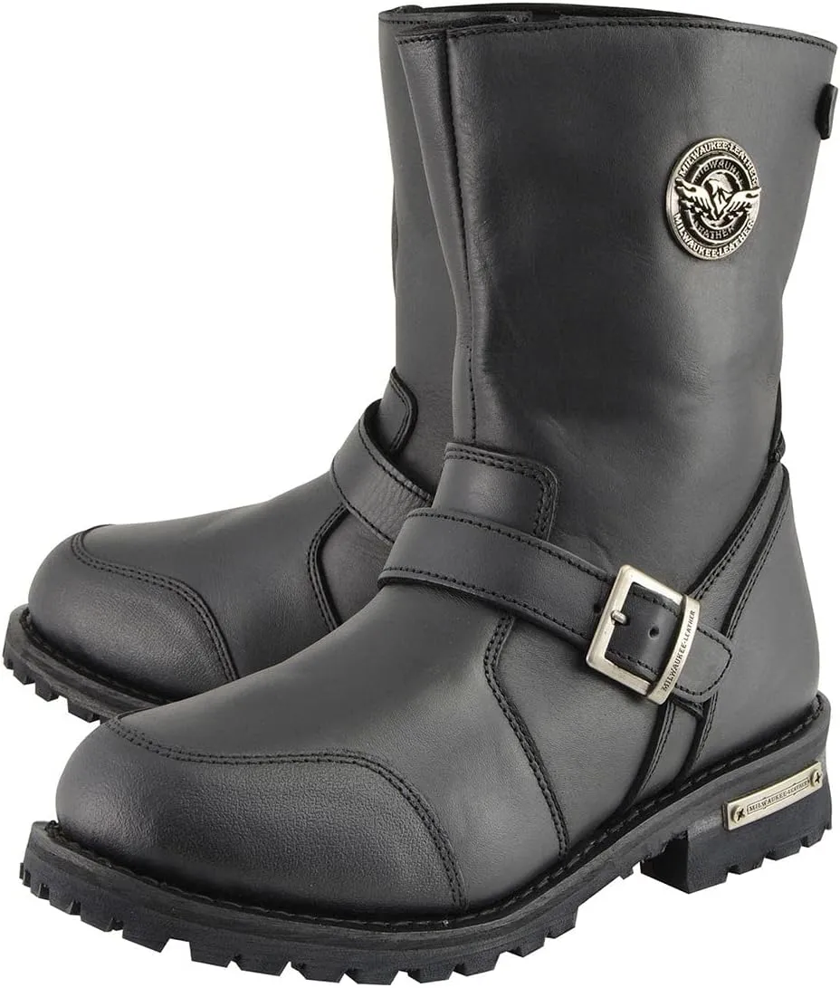 Milwaukee Leather Men's 9-Inch Classic Black Leather Engineer Motorcycle Boots with Gear Shift Guard MBM9090