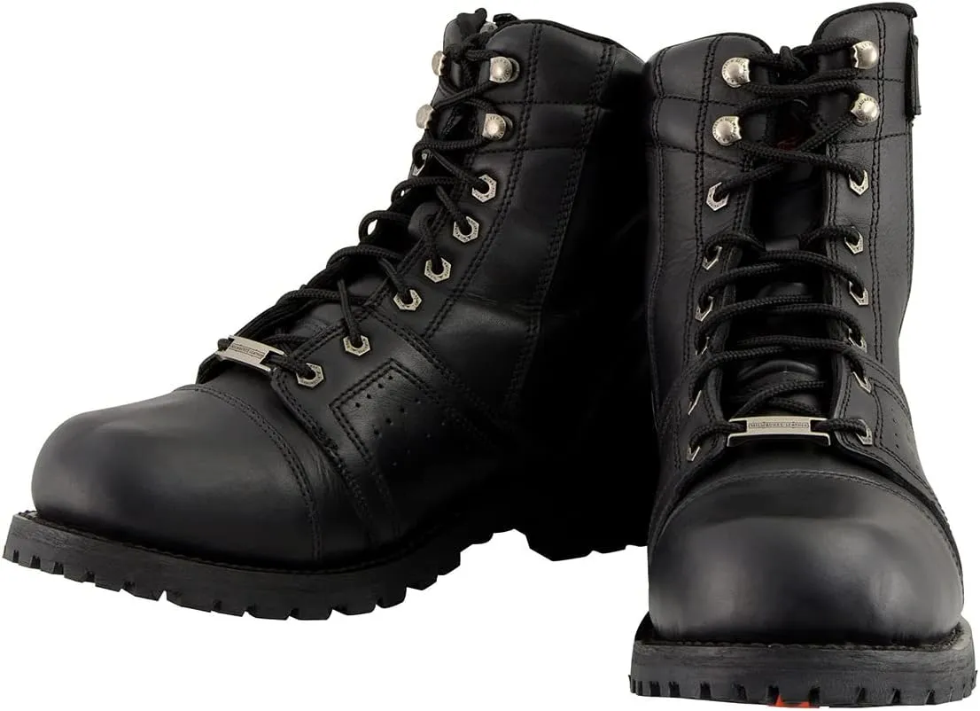 Milwaukee Leather Men's Black Lace-Up Motorcycle Riding Leather Boots with Side Zipper Entry MBM9000