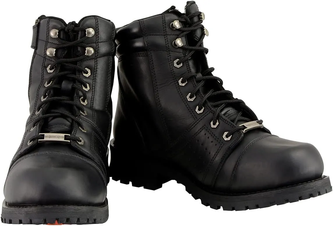 Milwaukee Leather Men's Black Lace-Up Motorcycle Riding Leather Boots with Side Zipper Entry MBM9000