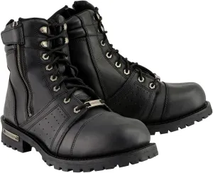 Milwaukee Leather Men's Black Lace-Up Motorcycle Riding Leather Boots with Side Zipper Entry MBM9000