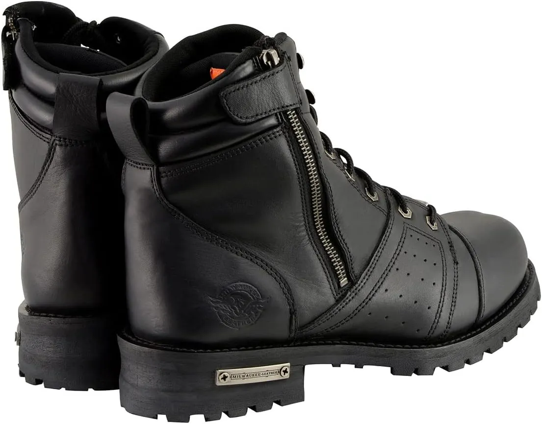 Milwaukee Leather Men's Black Lace-Up Motorcycle Riding Leather Boots with Side Zipper Entry MBM9000