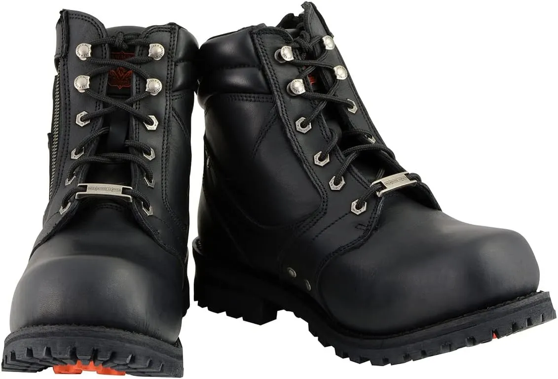 Milwaukee Leather Men's Black Leather 6-inch Lace-Up Motorcycle Biker Rider Boots w/Zipper Closure MBM9050