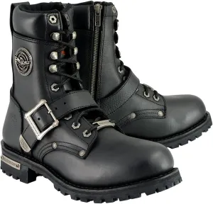 Milwaukee Leather Men's Black Leather Lace-Up Engineer Motorcycle Boots w/Buckles and Side Zipper MBM101-10.5