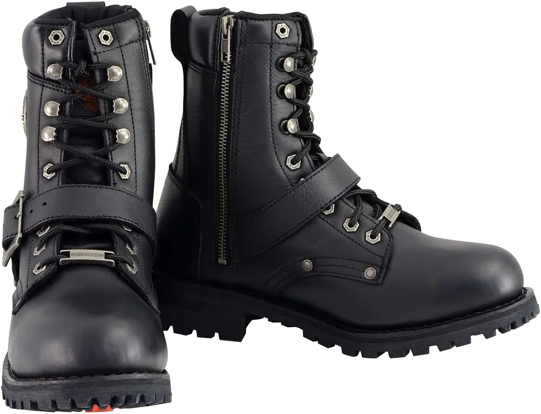 Milwaukee Leather Men's Black Leather Lace-Up Engineer Motorcycle Boots w/Buckles and Side Zipper MBM101-10.5