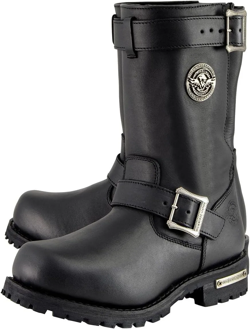 Milwaukee Leather Men's Black Leather Wide-Width 11-Inch Classic Engineer Motorcycle Boots MBM9020W