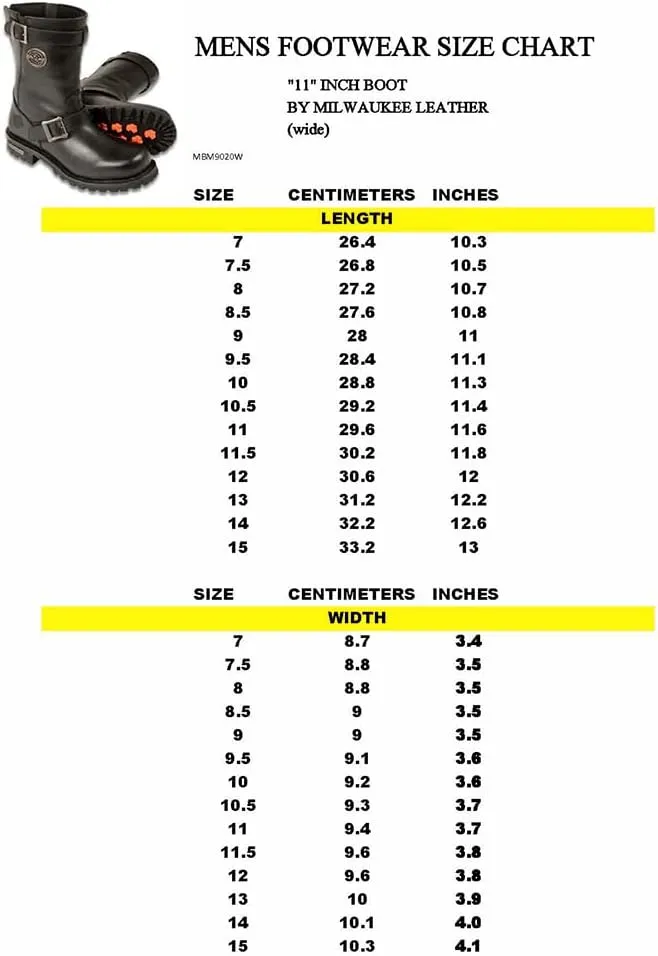 Milwaukee Leather Men's Black Leather Wide-Width 11-Inch Classic Engineer Motorcycle Boots MBM9020W