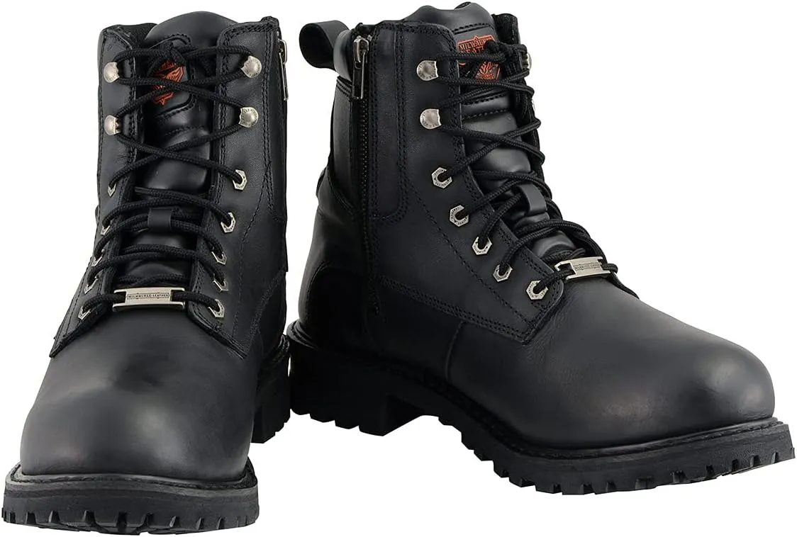 Milwaukee Leather Men's Black Leather Wide Width 6-Inch Lace-Up Logger Waterproof Motorcycle Boots MBM9096WP