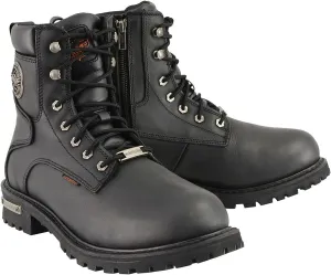 Milwaukee Leather Men's Black Leather Wide Width 6-Inch Lace-Up Logger Waterproof Motorcycle Boots MBM9096WP