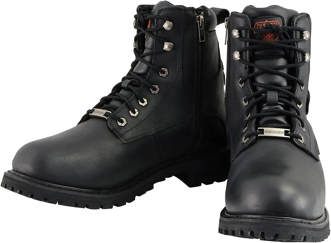 Milwaukee Leather Men's Black Leather Wide Width 6-Inch Lace-Up Logger Waterproof Motorcycle Boots MBM9096WP