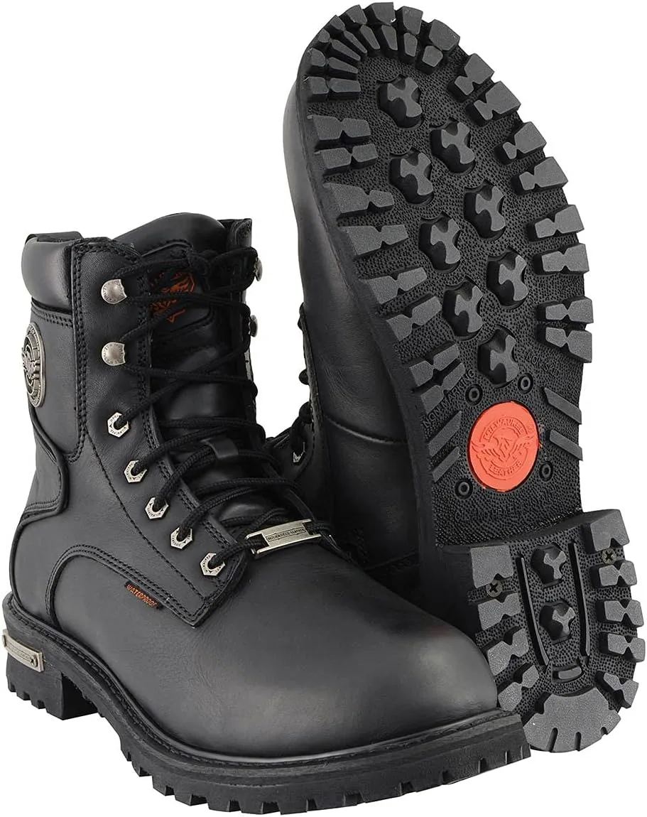 Milwaukee Leather Men's Black Leather Wide Width 6-Inch Lace-Up Logger Waterproof Motorcycle Boots MBM9096WP