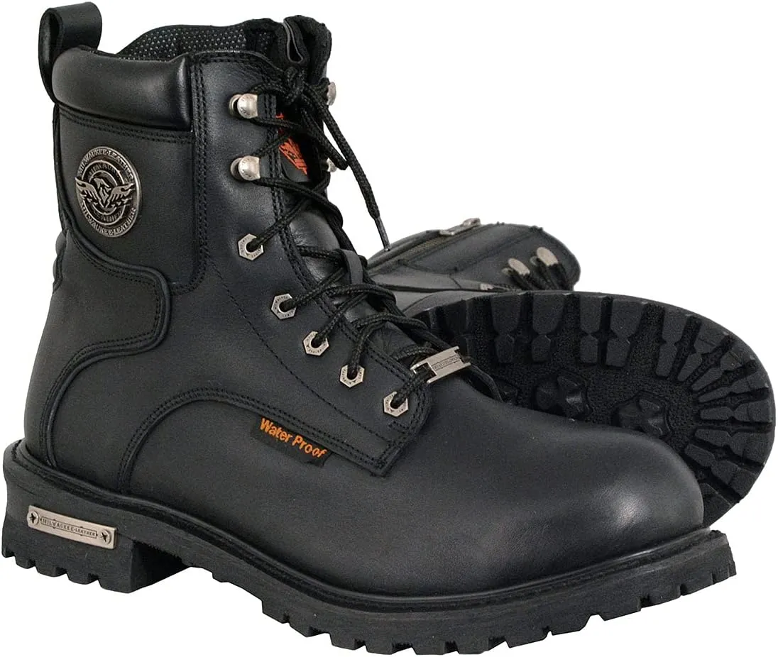 Milwaukee Leather Men's Black Leather Wide Width 6-Inch Lace-Up Logger Waterproof Motorcycle Boots MBM9096WP