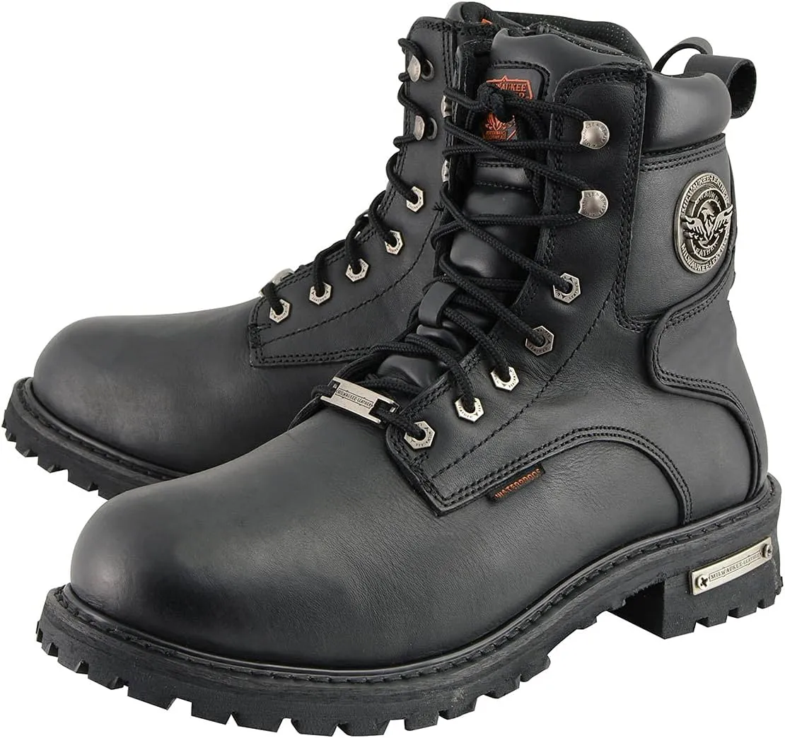 Milwaukee Leather Men's Black Leather Wide Width 6-Inch Lace-Up Logger Waterproof Motorcycle Boots MBM9096WP