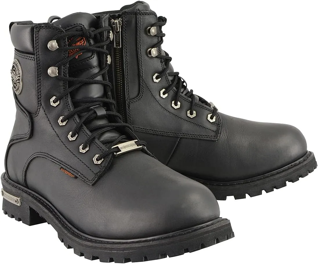Milwaukee Leather Men's Black Leather Wide Width 6-Inch Lace-Up Logger Waterproof Motorcycle Boots MBM9096WP