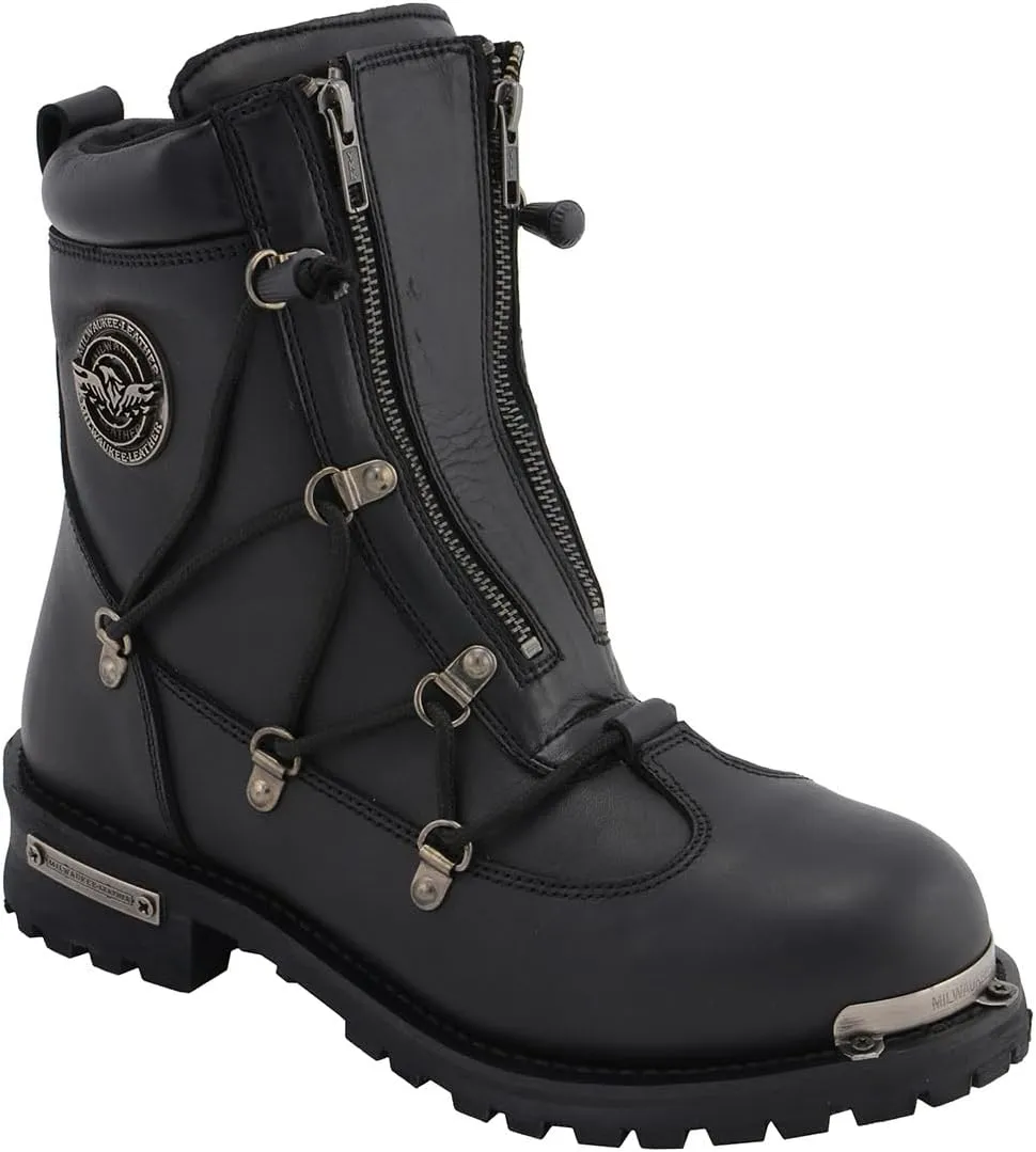 Milwaukee Leather Men's Black Smooth Plain Motorcycle Leather Boots - 11.5