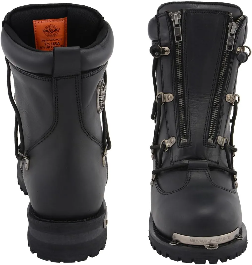Milwaukee Leather Men's Black Smooth Plain Motorcycle Leather Boots - 11.5
