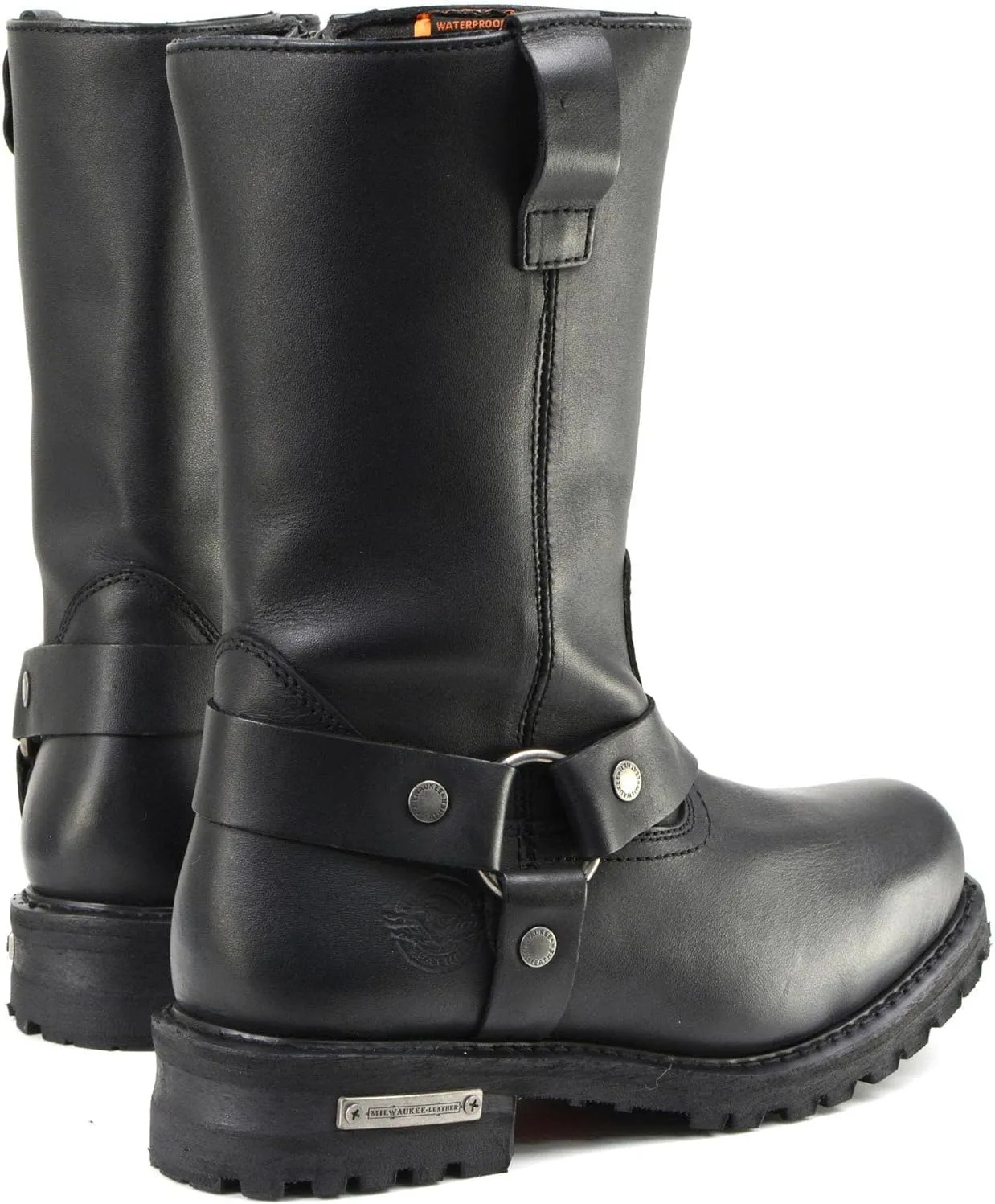 Milwaukee Leather Men’s Black Waterproof Boots 11-inch Wide Width Square Toe with Harness and Zipper MBM9061WP - 12W