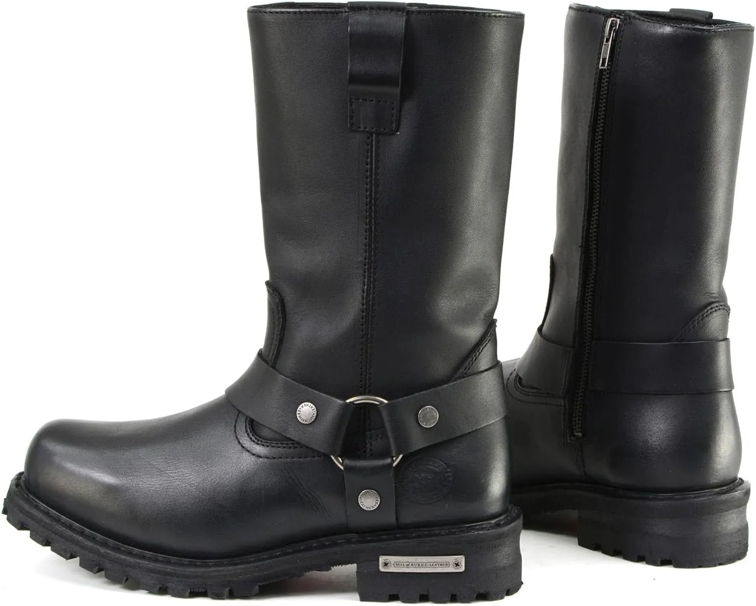 Milwaukee Leather Men’s Black Waterproof Boots 11-inch Wide Width Square Toe with Harness and Zipper MBM9061WP - 12W