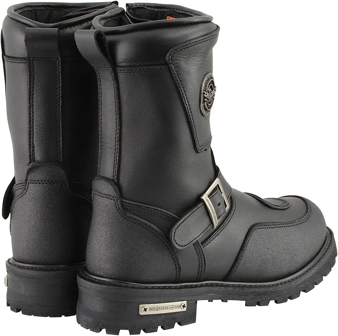 Milwaukee Leather Men's Black Wide Width 9-inch Waterproof Engineer Leather Biker Boots with Reflective Piping MBM9071WP