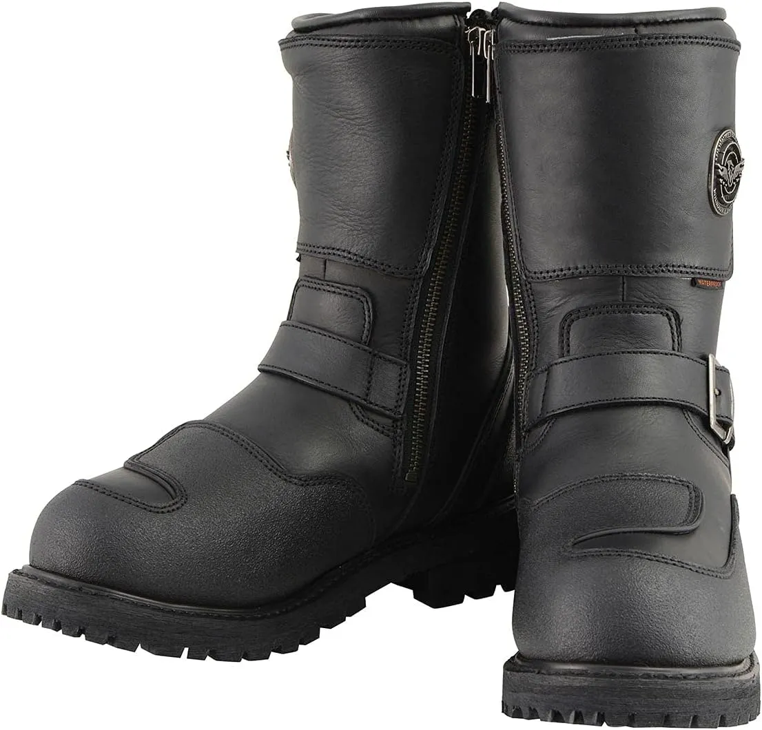 Milwaukee Leather Men's Black Wide Width 9-inch Waterproof Engineer Leather Biker Boots with Reflective Piping MBM9071WP