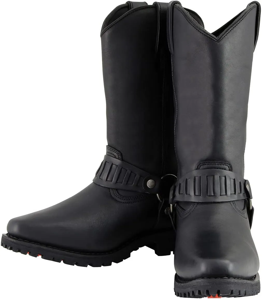 Milwaukee Leather Men’s Classic Harness Black Leather 11-Inch Western Style Motorcycle Boots MBM9015