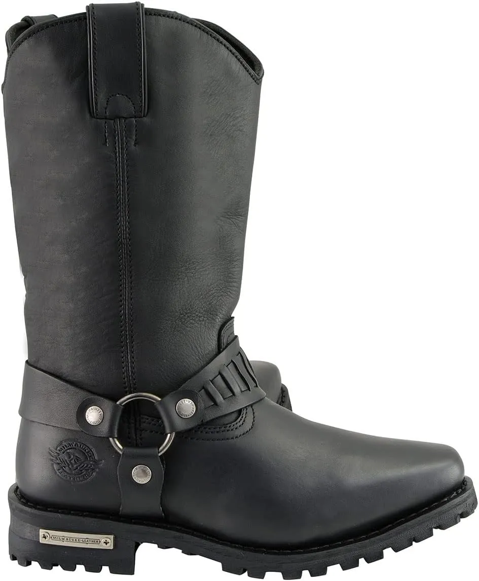 Milwaukee Leather Men’s Classic Harness Black Leather 11-Inch Western Style Motorcycle Boots MBM9015