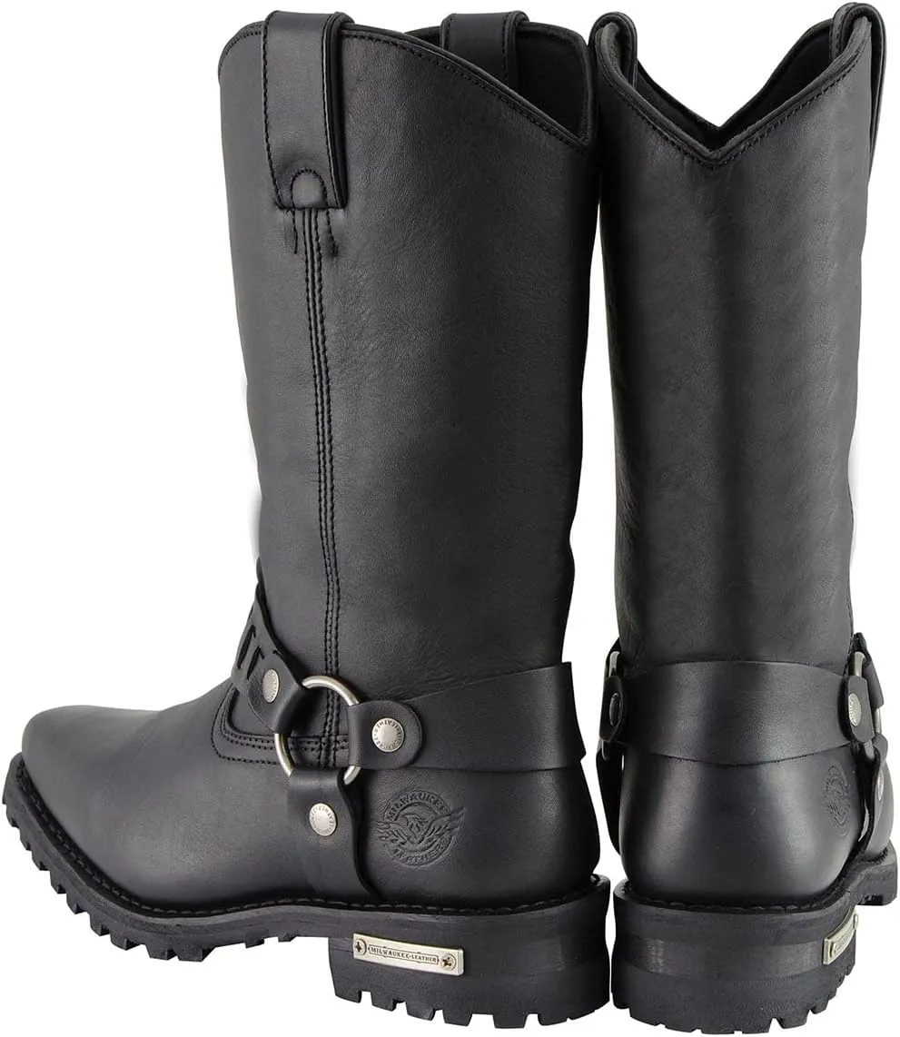 Milwaukee Leather Men’s Classic Harness Black Leather 11-Inch Western Style Motorcycle Boots MBM9015