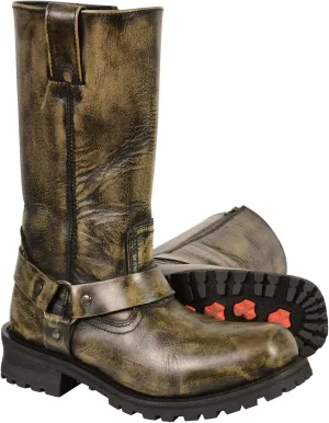 Milwaukee Leather Men's Distressed Brown Leather Wide Width 11-inch Square Toe Harness Motorcycle Boots MBM9005W
