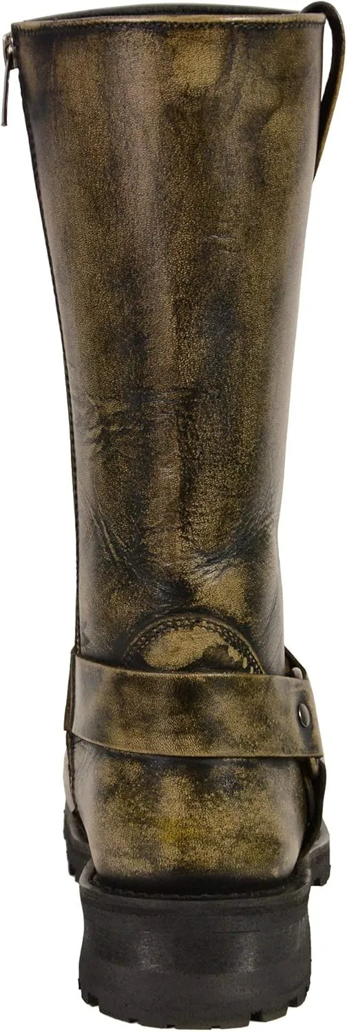 Milwaukee Leather Men's Distressed Brown Leather Wide Width 11-inch Square Toe Harness Motorcycle Boots MBM9005W