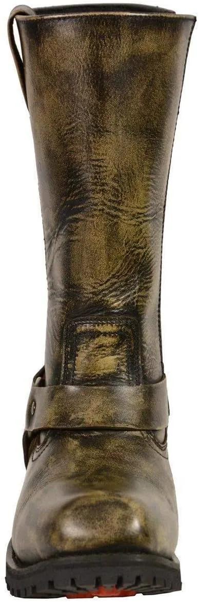 Milwaukee Leather Men's Distressed Brown Leather Wide Width 11-inch Square Toe Harness Motorcycle Boots MBM9005W