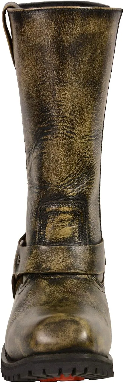 Milwaukee Leather Men's Distressed Brown Leather Wide Width 11-inch Square Toe Harness Motorcycle Boots MBM9005W