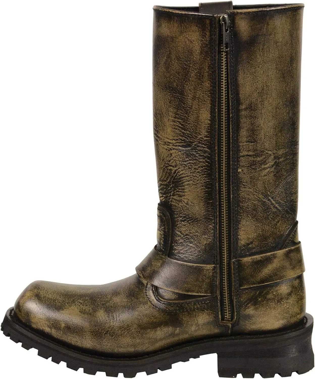 Milwaukee Leather Men's Distressed Brown Leather Wide Width 11-inch Square Toe Harness Motorcycle Boots MBM9005W
