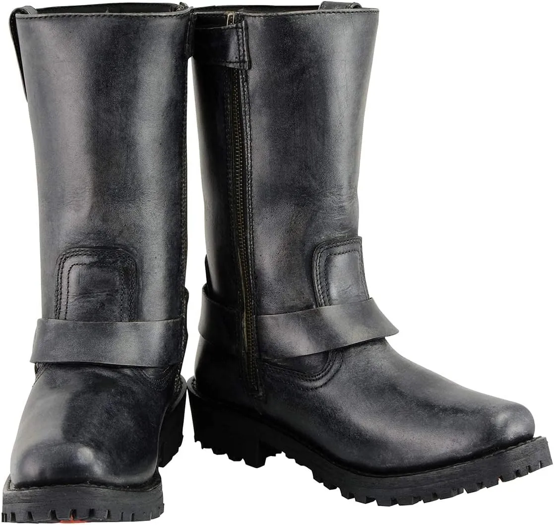 Milwaukee Leather Women's 11-Inch Distressed Grey Classic Harness Square Toe Leather Boots MBL9362-9.5