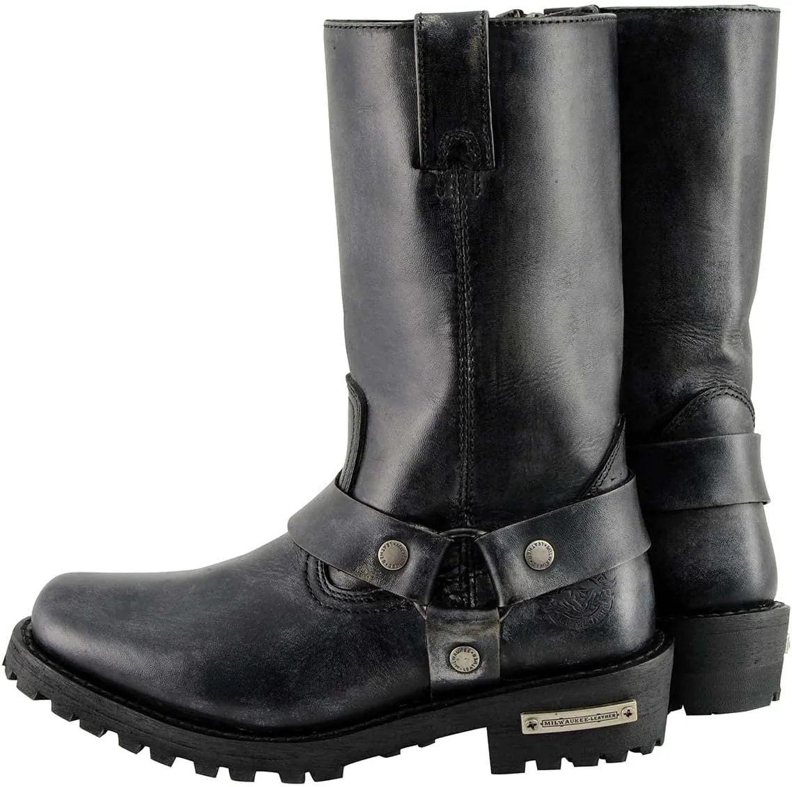 Milwaukee Leather Women's 11-Inch Distressed Grey Classic Harness Square Toe Leather Boots MBL9362-9.5