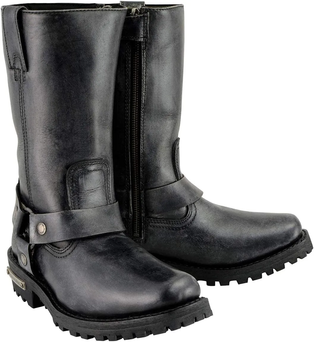 Milwaukee Leather Women's 11-Inch Distressed Grey Classic Harness Square Toe Leather Boots MBL9362-9.5