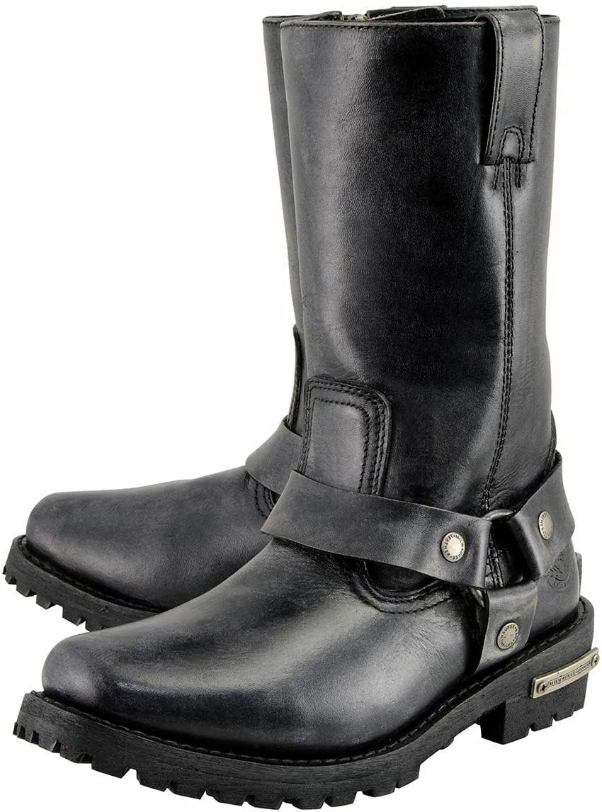Milwaukee Leather Women's 11-Inch Distressed Grey Classic Harness Square Toe Leather Boots MBL9362-9.5